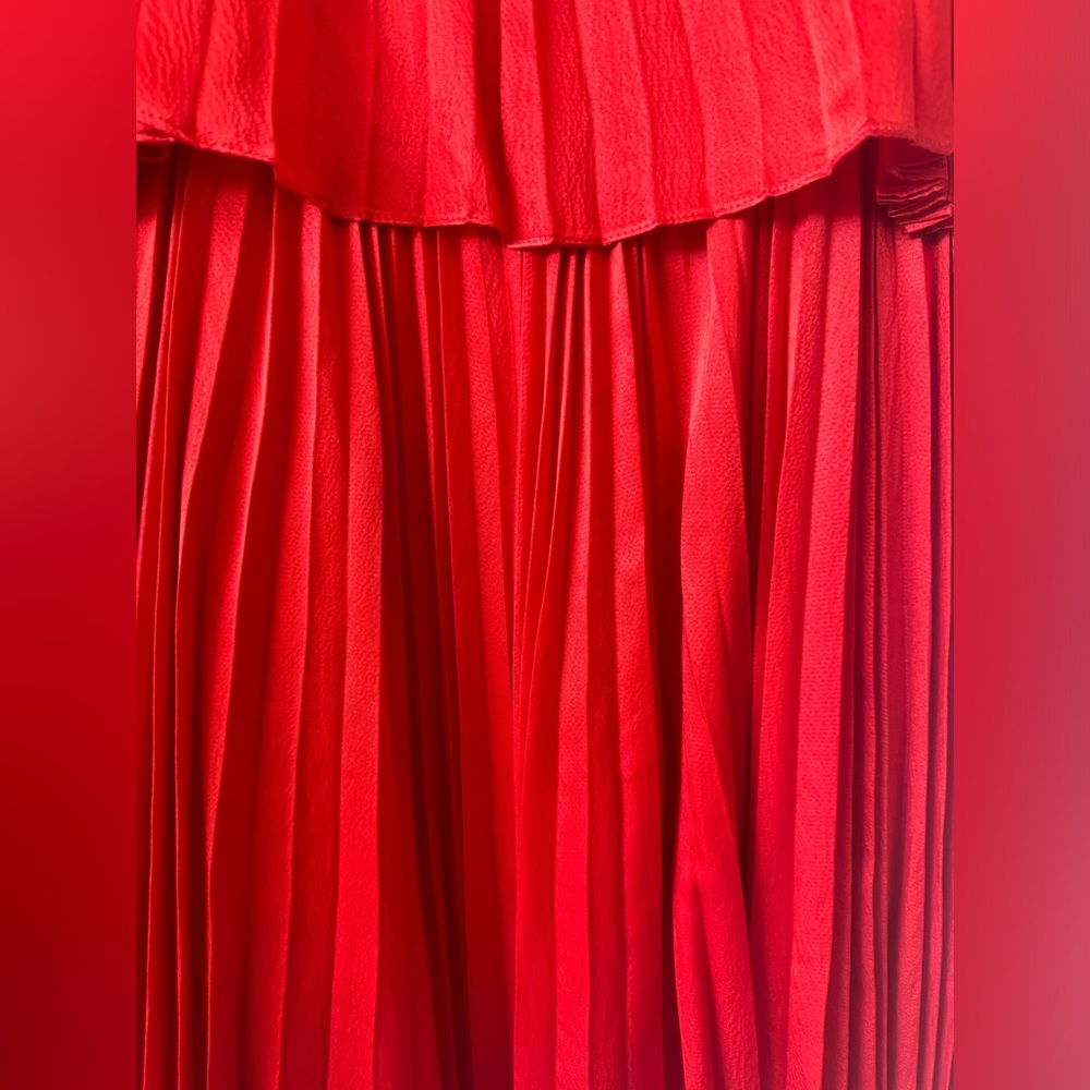 Halston Heritage Pleated Silk Red Swing Dress - Picture 4 of 9